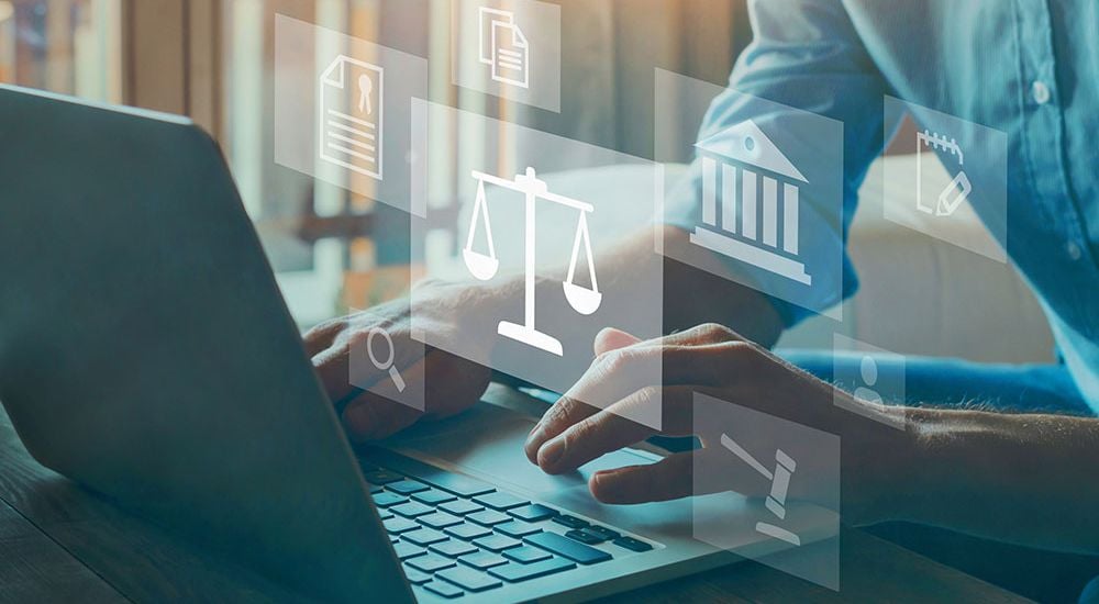 An image of a man on his computer representing business litigation